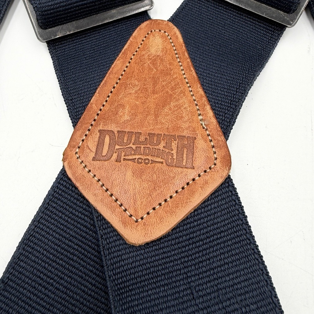 Duluth Trading Co Mens Elastic Y-Back Suspender Blue Leather Brass Adjust Work - Picture 2 of 9